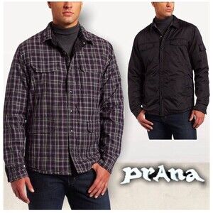 PRANA Rhody Reversible Shirt Jacket Black side + Plaid Side Men’s Size L
